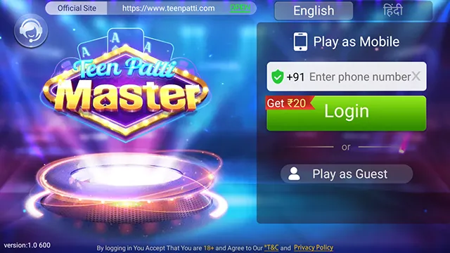 Teen Patti Master login screen